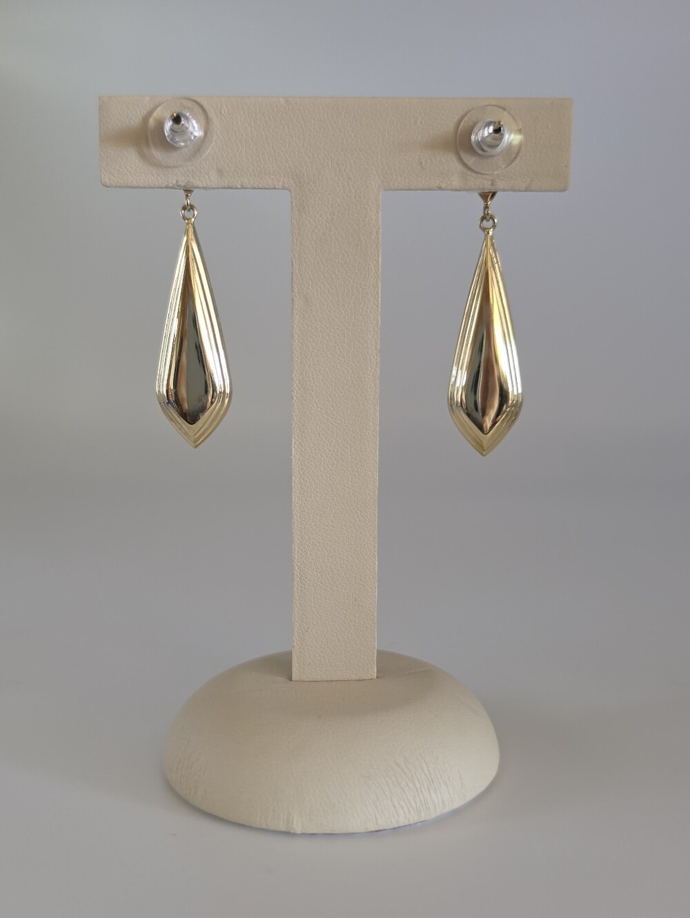 14k Yellow Gold Elongated Teardrop Art Deco Style Dangle Earrings - Picture 9 of 13